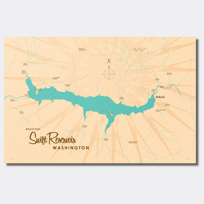 Swift Reservoir Washington, Lake Map Canvas Print