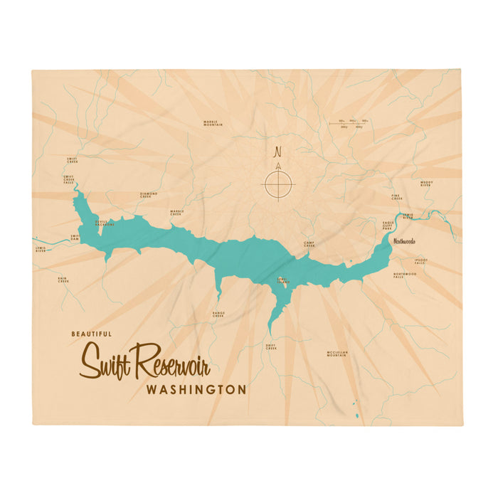 Swift Reservoir Washington Map Throw Blanket