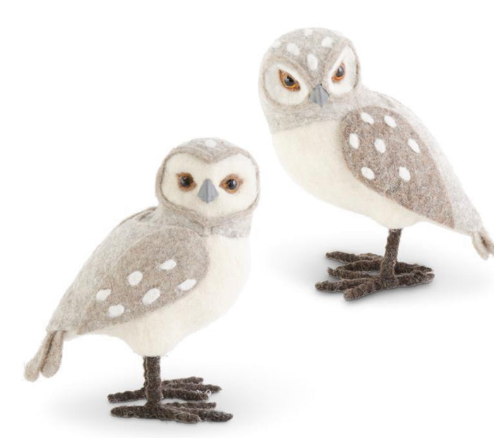 TAN, CREAM & GRAY FELT OWLS 8.75”