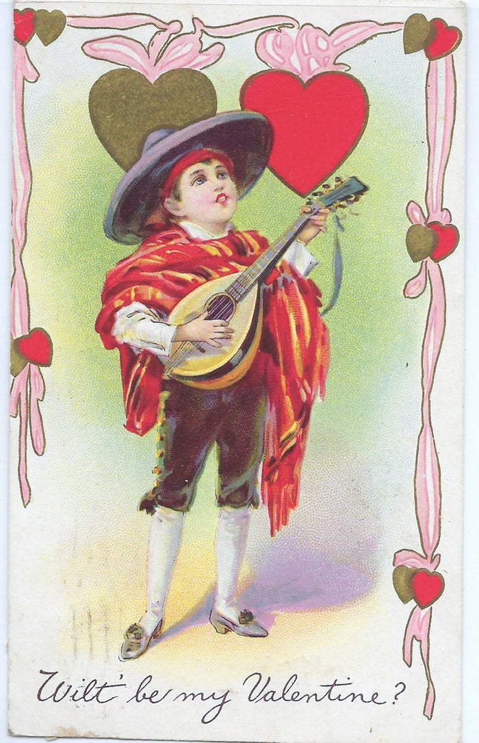 Valentine Postcard Boy Serenading Series 313