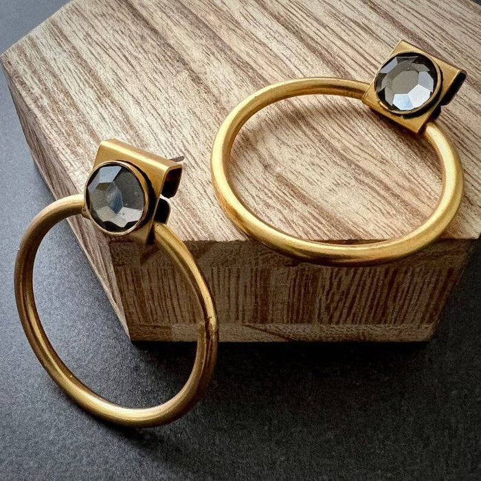 Vintage 80's, 90's Large Gold Hoop Post Earrings with Swarovski Crystal, JohnnyGirl