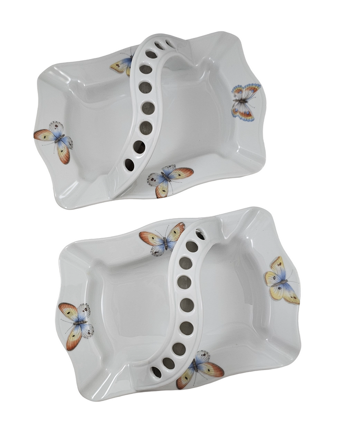 Vintage Limoges France Porcelain Butterfly Basket Trinket Dishes - Pair