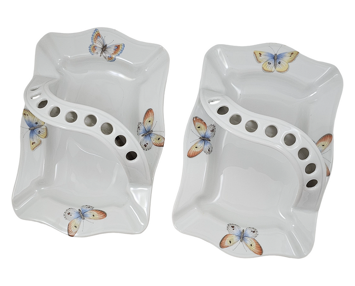 Vintage Limoges France Porcelain Butterfly Basket Trinket Dishes - Pair