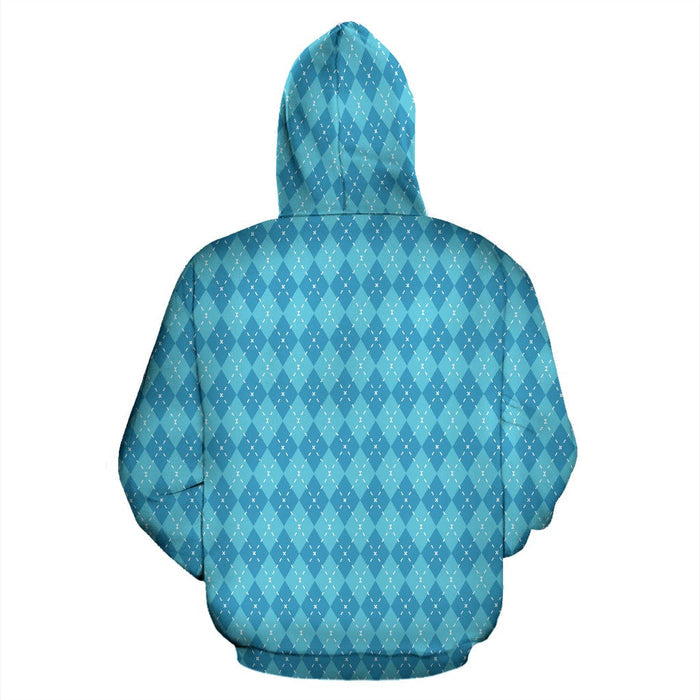 Zip-Up Hoodie - Blue Argyle All Over - GiddyGoatStore